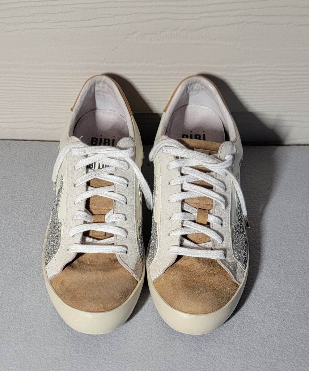 Bibi Lou Anthropologie Gamin Flame Glitter Leather Low Top Sneakers 39